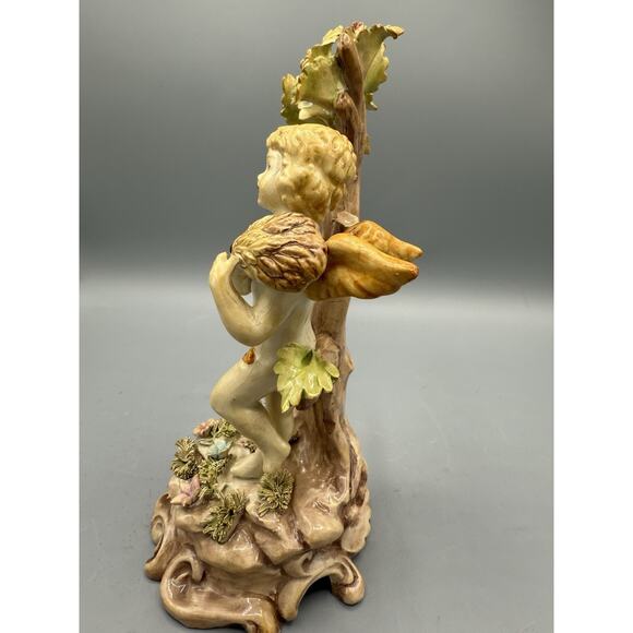 Vintage Capodimonte Cherub Angel Figurine w/ Flowers & Tree Italy 9” Tall - Picture 4 of 7